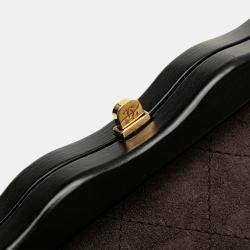 Chanel Black/Brown CC Quilted Suede Kiss Lock Clutch