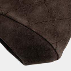 Chanel Black/Brown CC Quilted Suede Kiss Lock Clutch