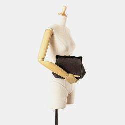Chanel Black/Brown CC Quilted Suede Kiss Lock Clutch