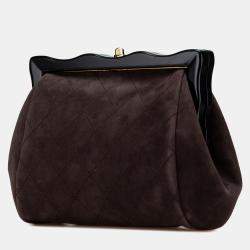 Chanel Black/Brown CC Quilted Suede Kiss Lock Clutch