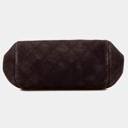 Chanel Black/Brown CC Quilted Suede Kiss Lock Clutch