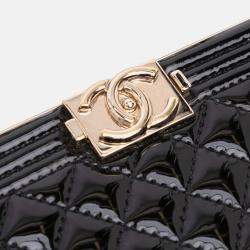 Chanel Black Quilted Patent Boy Box Minaudiere on Chain