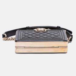Chanel Black Quilted Patent Boy Box Minaudiere on Chain