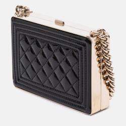 Chanel Black Quilted Patent Boy Box Minaudiere on Chain
