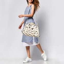 Chanel White/Multicolor Printed Fabric and Rope Shopper Tote