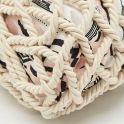 Chanel White/Multicolor Printed Fabric and Rope Shopper Tote