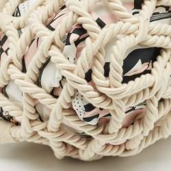 Chanel White/Multicolor Printed Fabric and Rope Shopper Tote