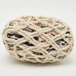 Chanel White/Multicolor Printed Fabric and Rope Shopper Tote