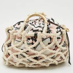 Chanel White/Multicolor Printed Fabric and Rope Shopper Tote
