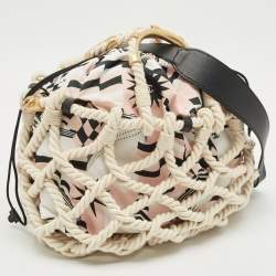Chanel White/Multicolor Printed Fabric and Rope Shopper Tote