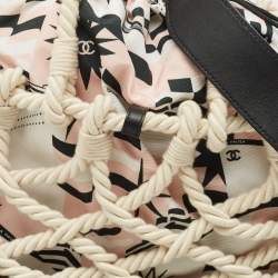 Chanel White/Multicolor Printed Fabric and Rope Shopper Tote