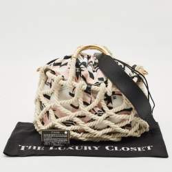 Chanel White/Multicolor Printed Fabric and Rope Shopper Tote