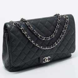 Chanel Black Quilted Caviar Leather Maxi Classic Double Flap Bag