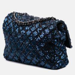 Chanel Blue Medium Sequined Satin Single Flap