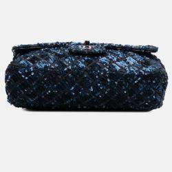 Chanel Blue Medium Sequined Satin Single Flap