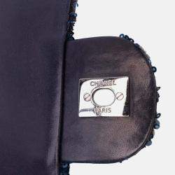Chanel Blue Medium Sequined Satin Single Flap