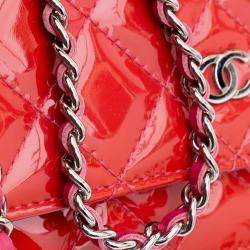 Chanel Red Classic Patent Wallet On Chain