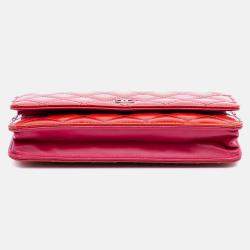 Chanel Red Classic Patent Wallet On Chain