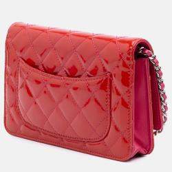 Chanel Red Classic Patent Wallet On Chain