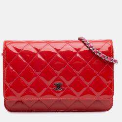 Chanel Red Classic Patent Wallet On Chain