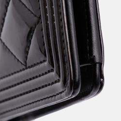 Chanel Black Quilted Patent Boy Long Wallet