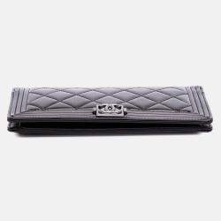 Chanel Black Quilted Patent Boy Long Wallet