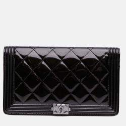 Chanel Black Quilted Patent Boy Long Wallet