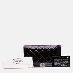 Chanel Black Quilted Patent Boy Long Wallet