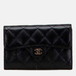 Chanel Black CC Quilted Caviar Trifold Flap Wallet