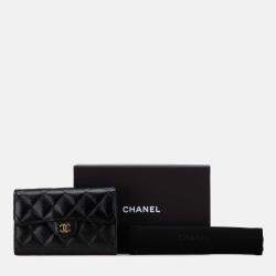 Chanel Black CC Quilted Caviar Trifold Flap Wallet