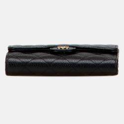 Chanel Black CC Quilted Caviar Trifold Flap Wallet