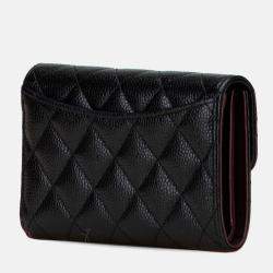 Chanel Black CC Quilted Caviar Trifold Flap Wallet