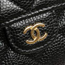 Chanel Black CC Quilted Caviar Trifold Flap Wallet