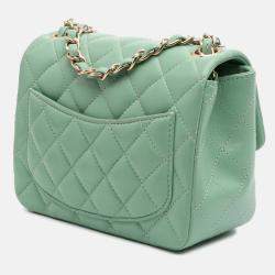 Chanel Green Mini Square Classic Lambskin Single Flap