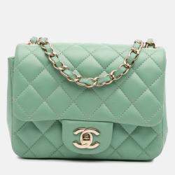 Chanel Green Mini Square Classic Lambskin Single Flap