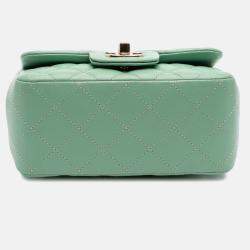 Chanel Green Mini Square Classic Lambskin Single Flap
