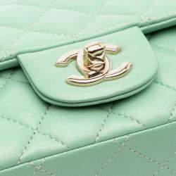 Chanel Green Mini Square Classic Lambskin Single Flap