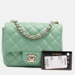 Chanel Green Mini Square Classic Lambskin Single Flap
