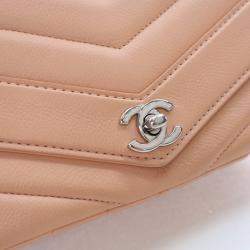 Chanel Nude Calfskin Chevron Flap Bag