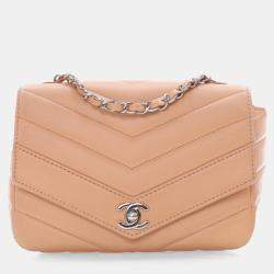 Chanel Nude Calfskin Chevron Flap Bag