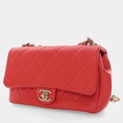 Chanel Small Red Lambskin Resin Bi Color Chain Flap Bag