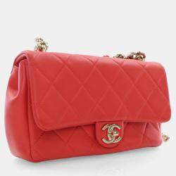 Chanel Small Red Lambskin Resin Bi Color Chain Flap Bag