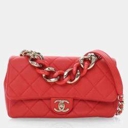 Chanel Small Red Lambskin Resin Bi Color Chain Flap Bag