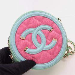 Chanel Multicolor Caviar Round Filigree Clutch With Chain