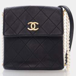Chanel Small Black Calfskin About Pearls Hobo