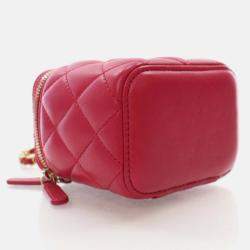 Chanel Mini Red Lambskin Top Handle Vanity Case With Chain