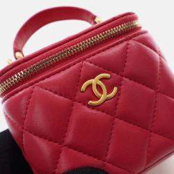 Chanel Mini Red Lambskin Top Handle Vanity Case With Chain