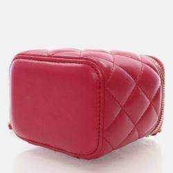 Chanel Mini Red Lambskin Top Handle Vanity Case With Chain