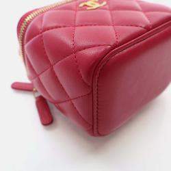 Chanel Mini Red Lambskin Top Handle Vanity Case With Chain