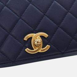 Chanel Mini Navy Calfskin Pearl Chain Flap Bag